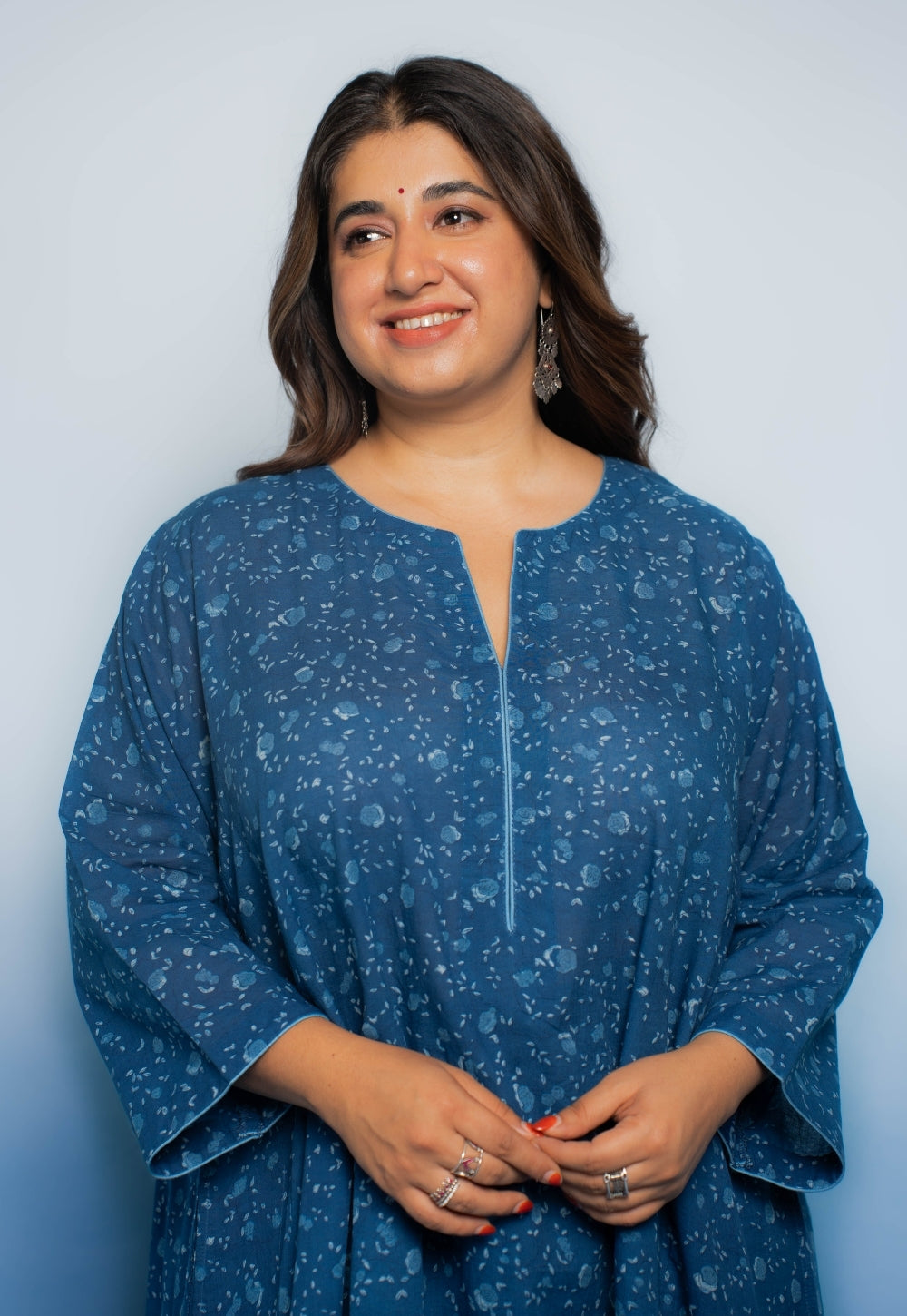 Garima Blue Dabu Mul Cotton Jhabbha Kali Kurta