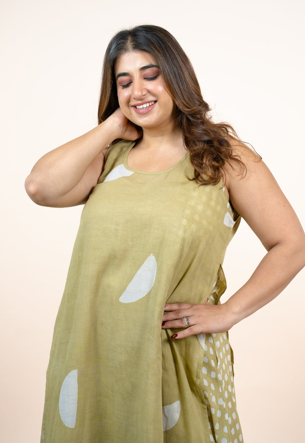 Alaya Green Batik MulMul A Line Kurta with Slip