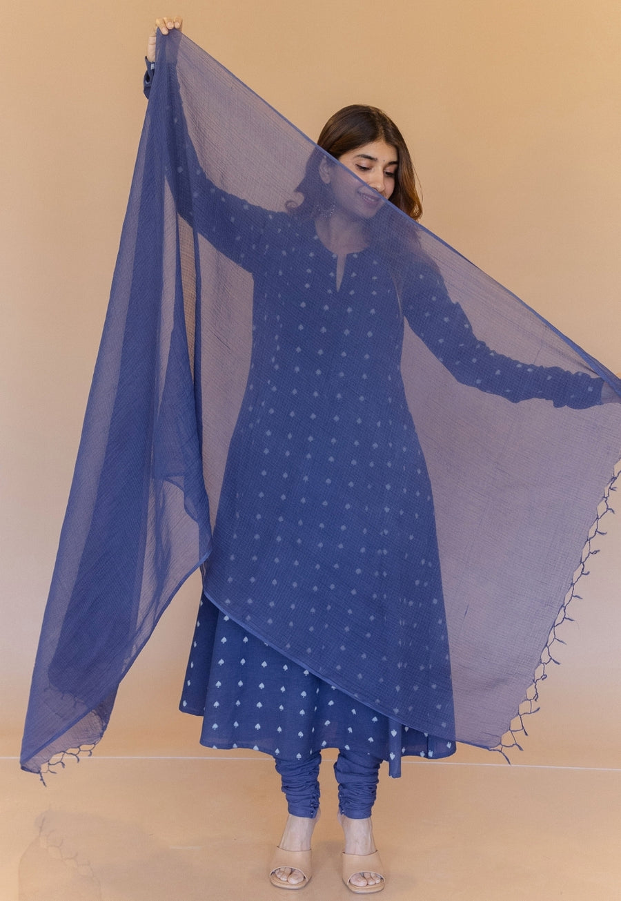 Blue Solid Cotton Kota Doria Dupatta