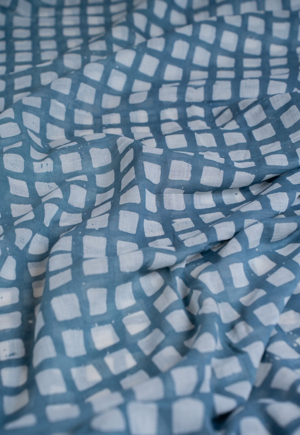 Blue Box Batik Handblock Printed Mul Fabric