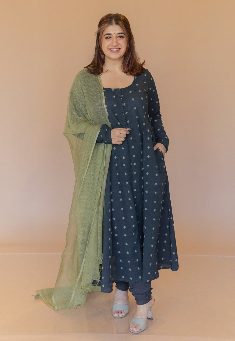 Green Solid Cotton Kota Doria Dupatta