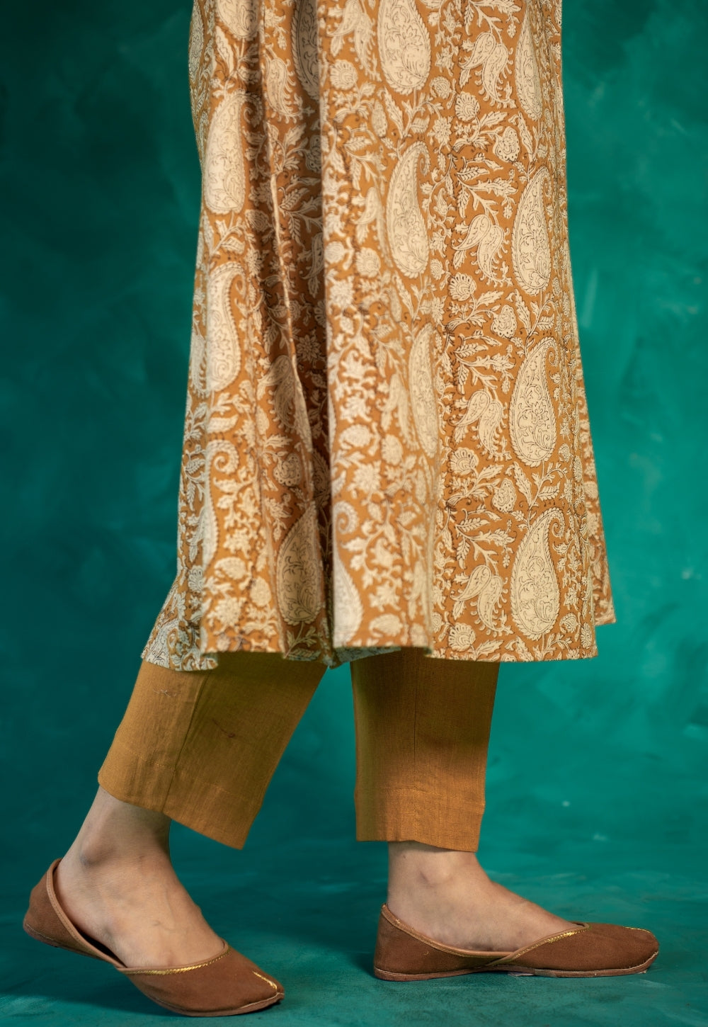 Zasha Yellow Bagru Cotton A Line Kurta