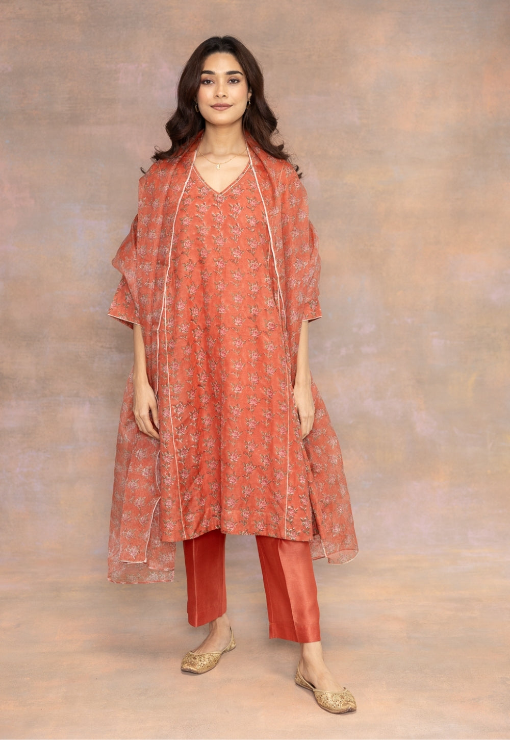 Prita Orange Solid Chanderi Silk Narrow Pant