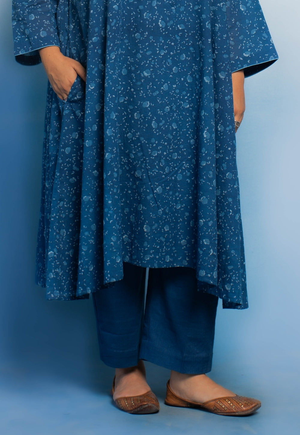 Garima Blue Dabu Mul Cotton Jhabbha Kali Kurta