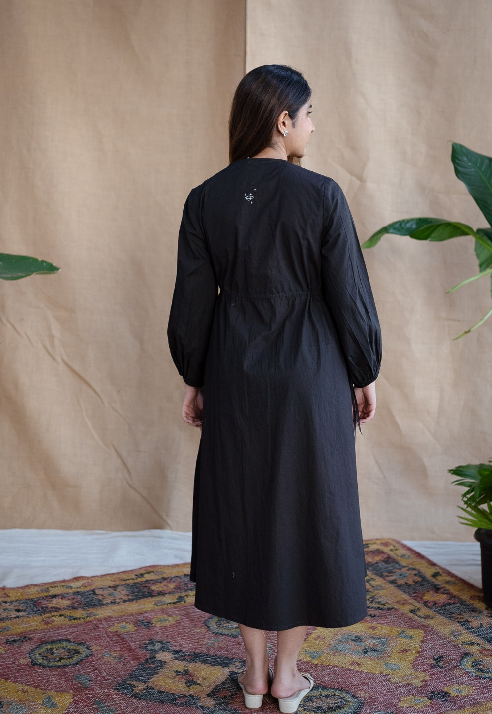 TIECO DyeVerse - Black Poplin Cotton Embroidered Dress