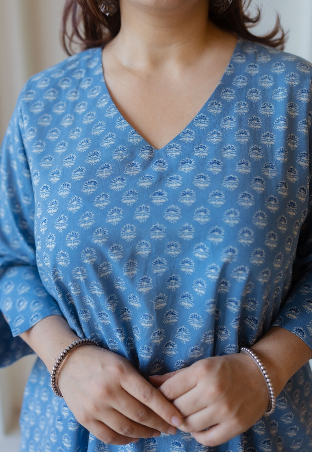 Shaili Blue Ajrakh Cotton A Line Kurta Set (Set of 2)