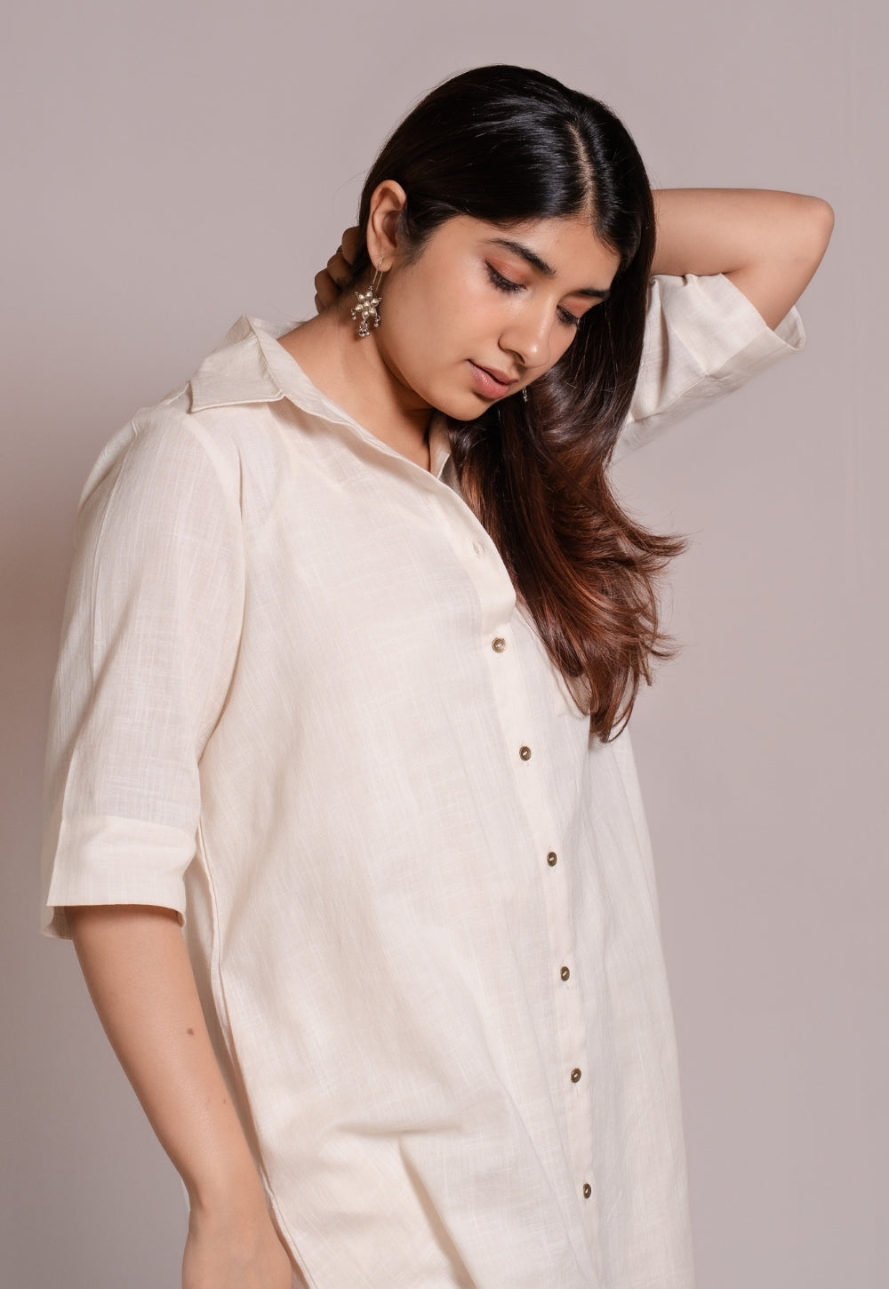 Off White Solid Slub Cotton Straight Kurta - DyeVerse