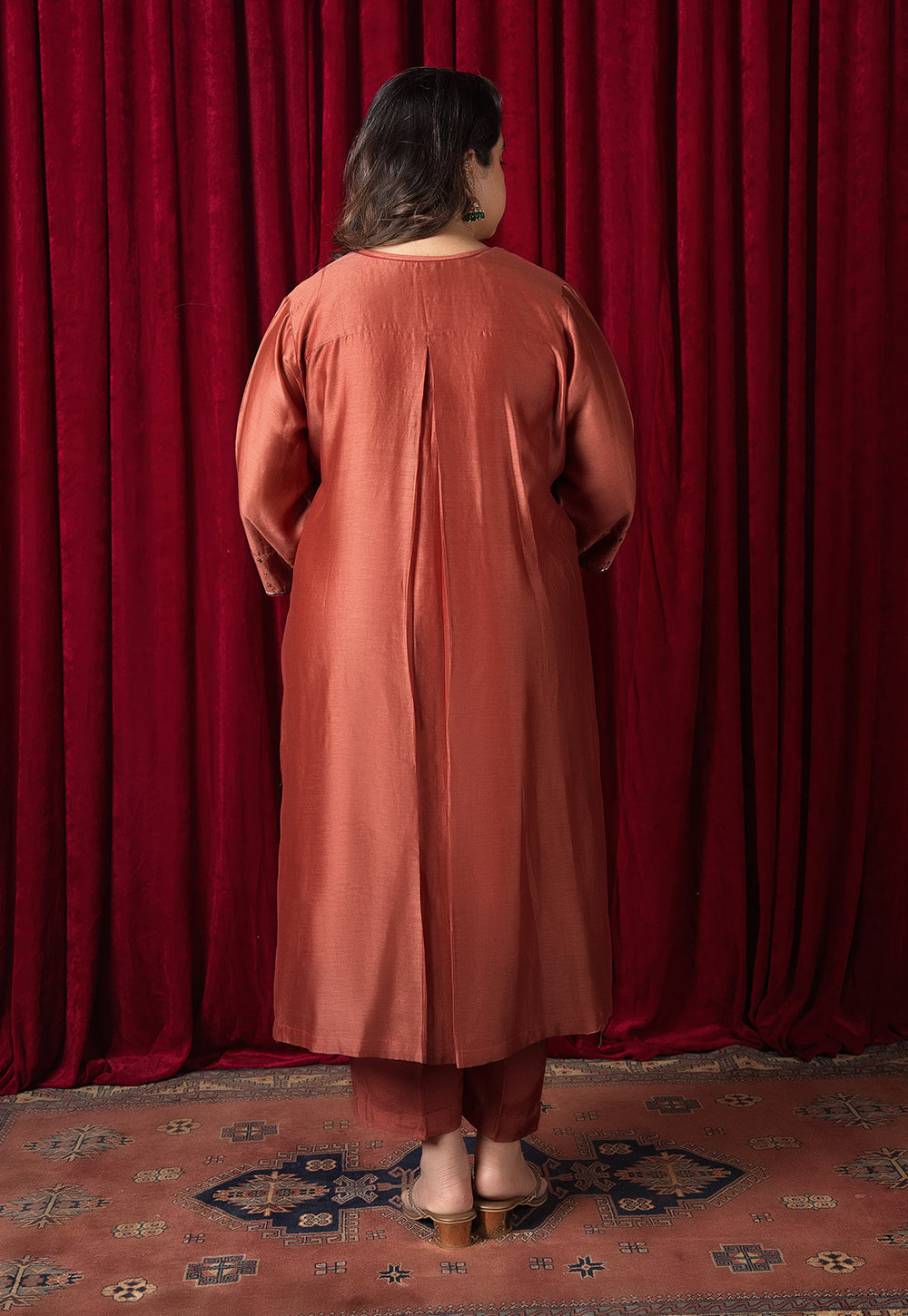 Raila Orange Solid Chanderi Silk Straight Kurta with Hand Embroidery