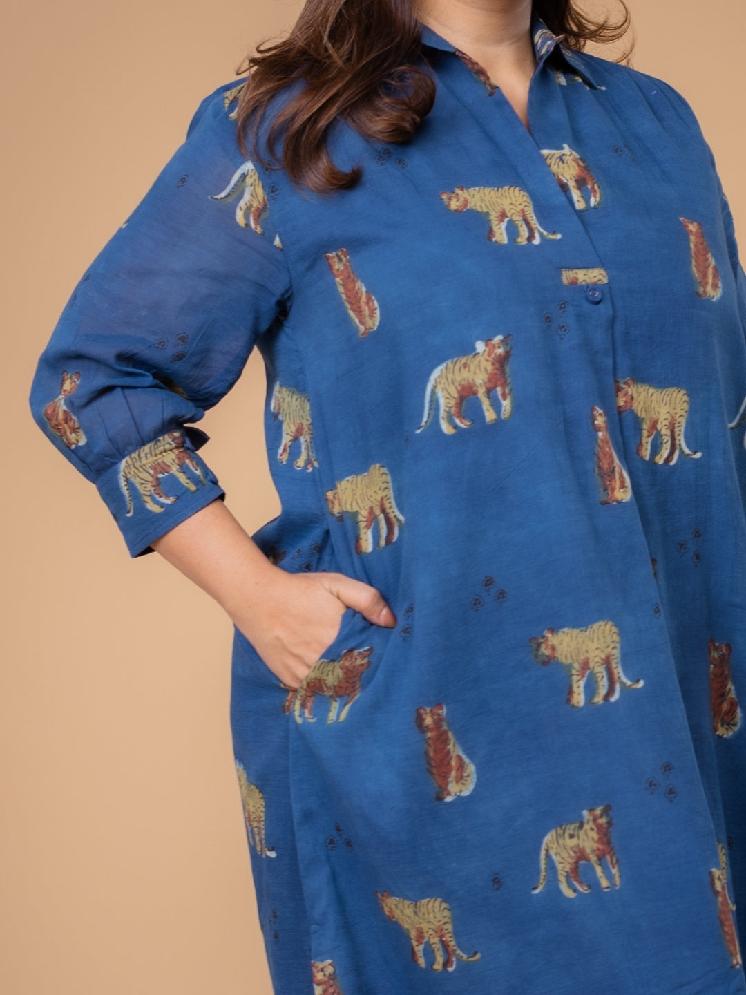 Ridah Blue Ajrakh Mul A Line Dress