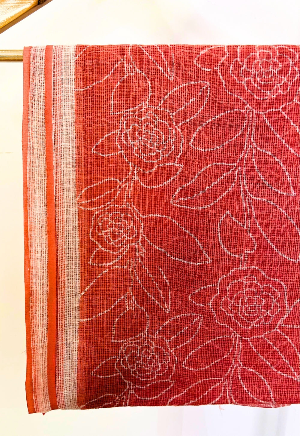 Red Floral Hand Block Print Kota Doria Cotton Dupatta