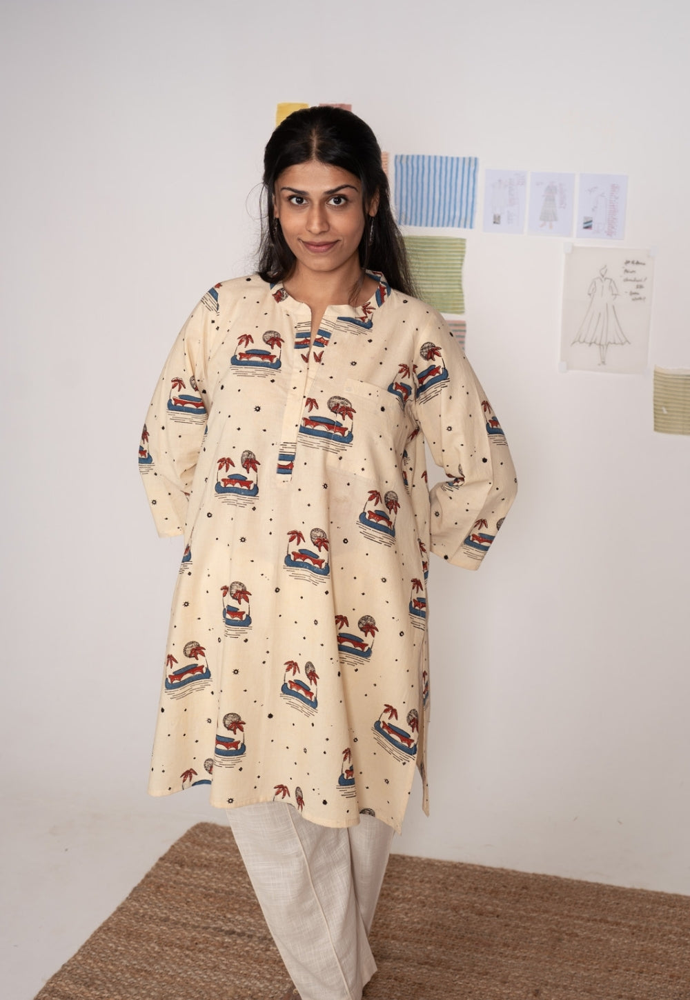 Gulzar White Ajrakh Cotton Straight Kurta