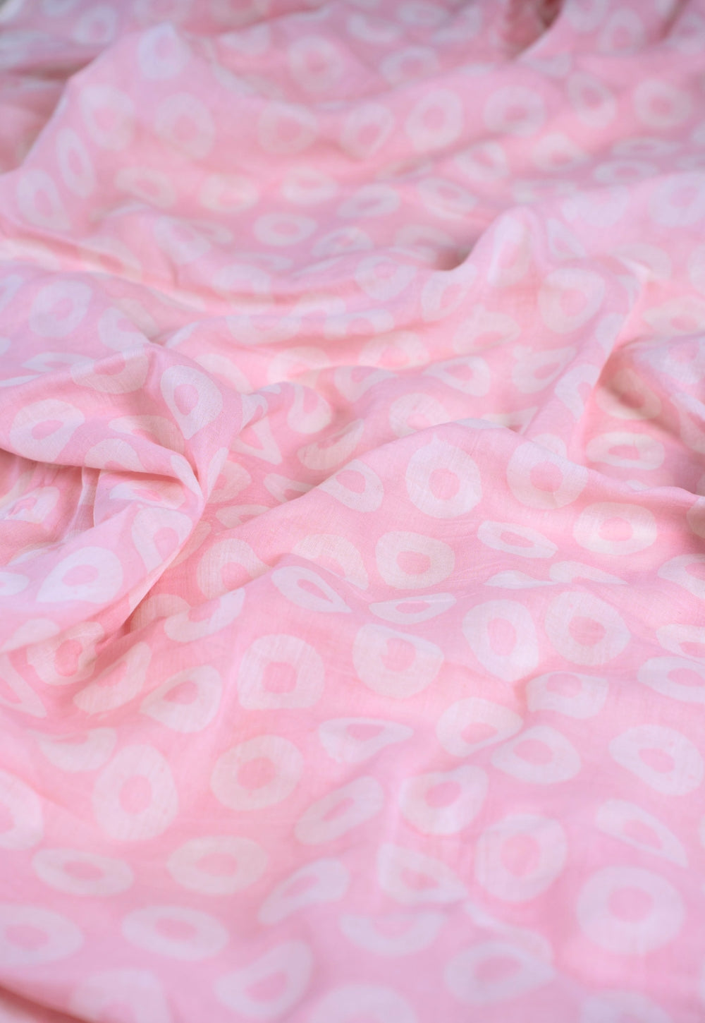 Pink Circle Batik Handblock Printed Mul Fabric