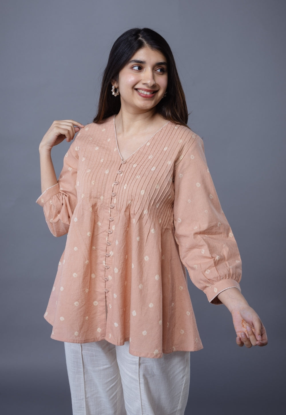 Neha Pink Bandhani Cotton A Line Short Top