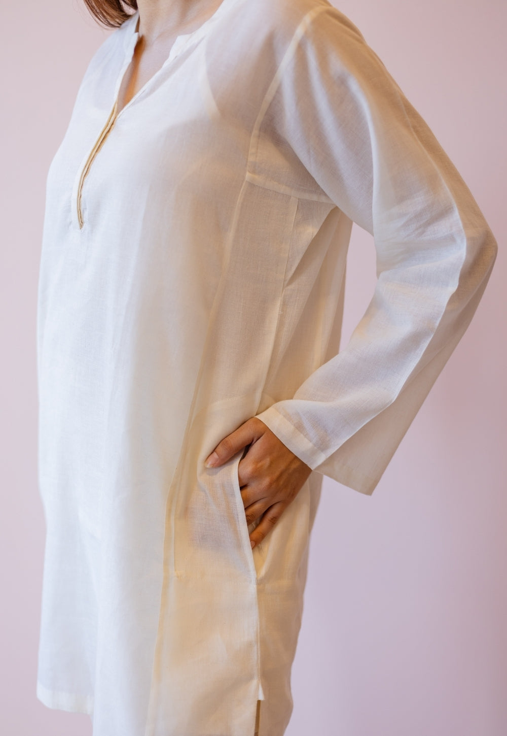 Veda Off White Solid Handloom Cotton A Line Kurta