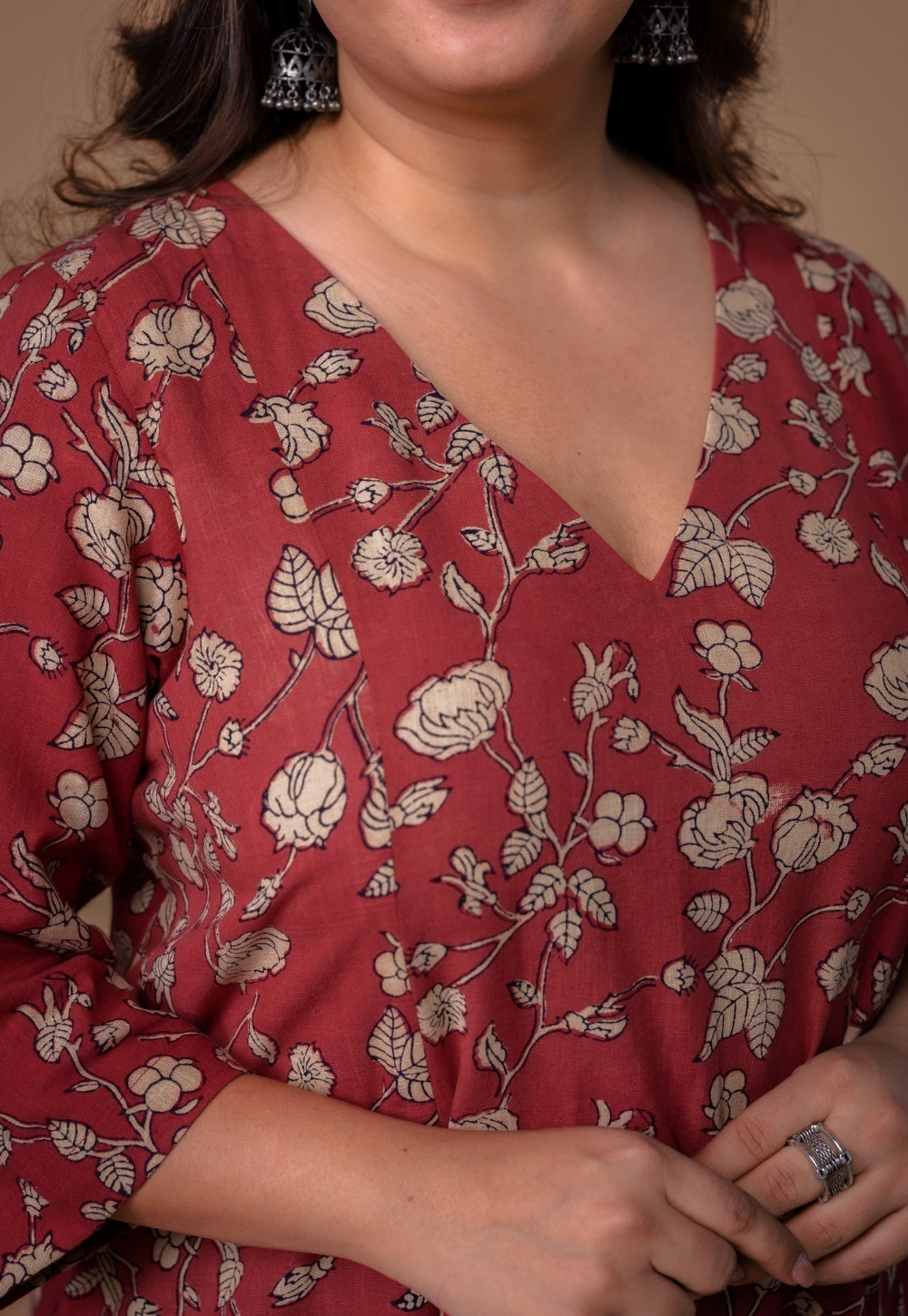 Smriti Red Dabu Slub Cotton Kali Kurta