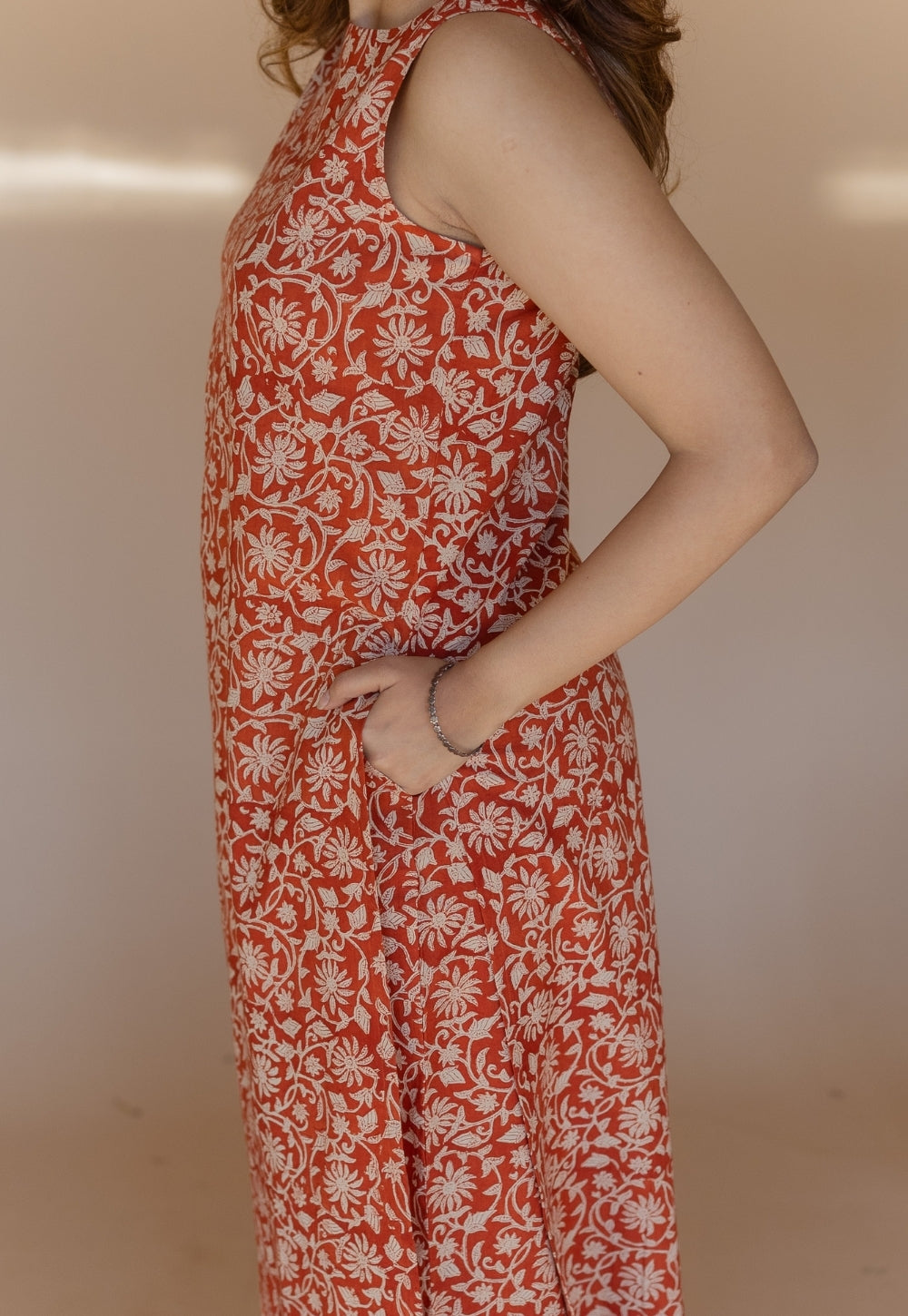 Selena Red Bagru Cotton Straight Kurta