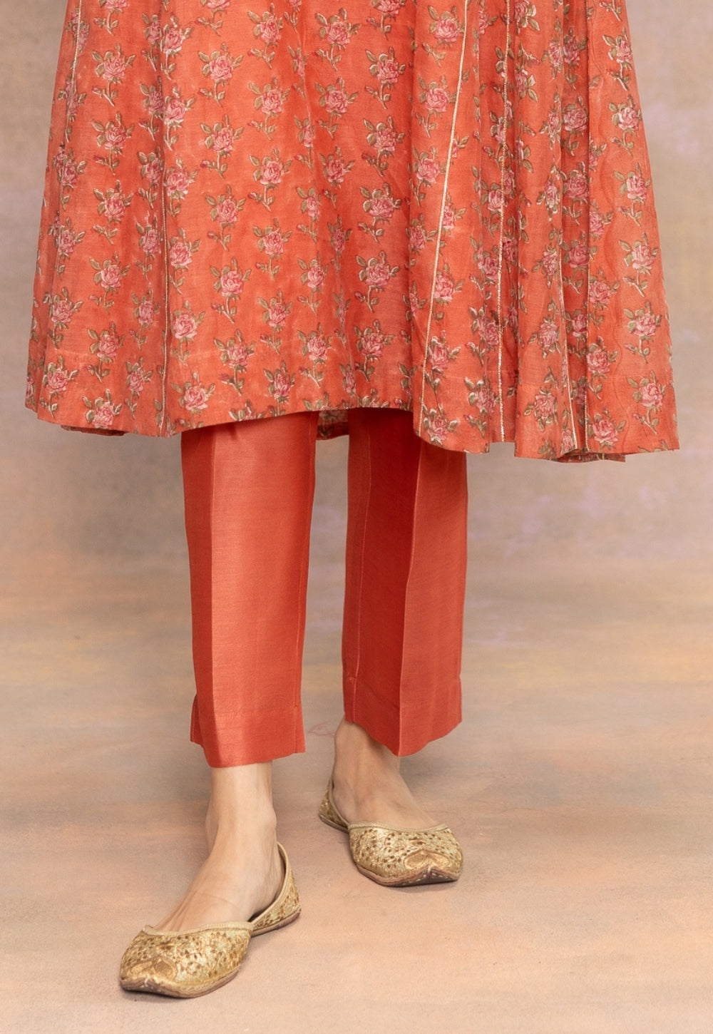 Prita Orange Solid Chanderi Silk Narrow Pant