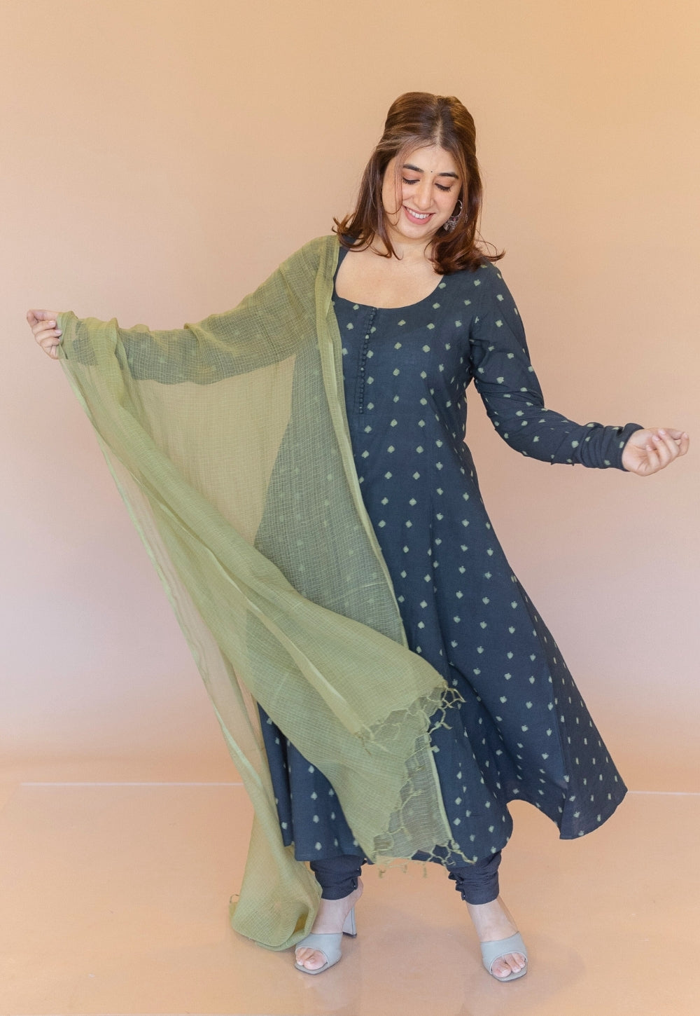 Green Solid Cotton Kota Doria Dupatta