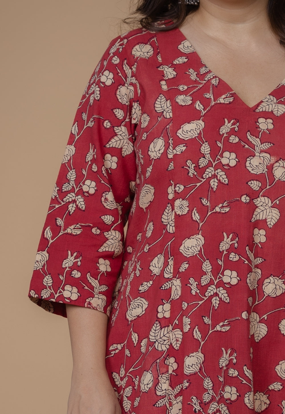 Smriti Red Dabu Slub Cotton Kali Kurta