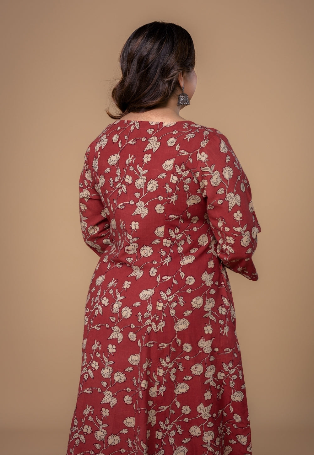 Smriti Red Dabu Slub Cotton Kali Kurta