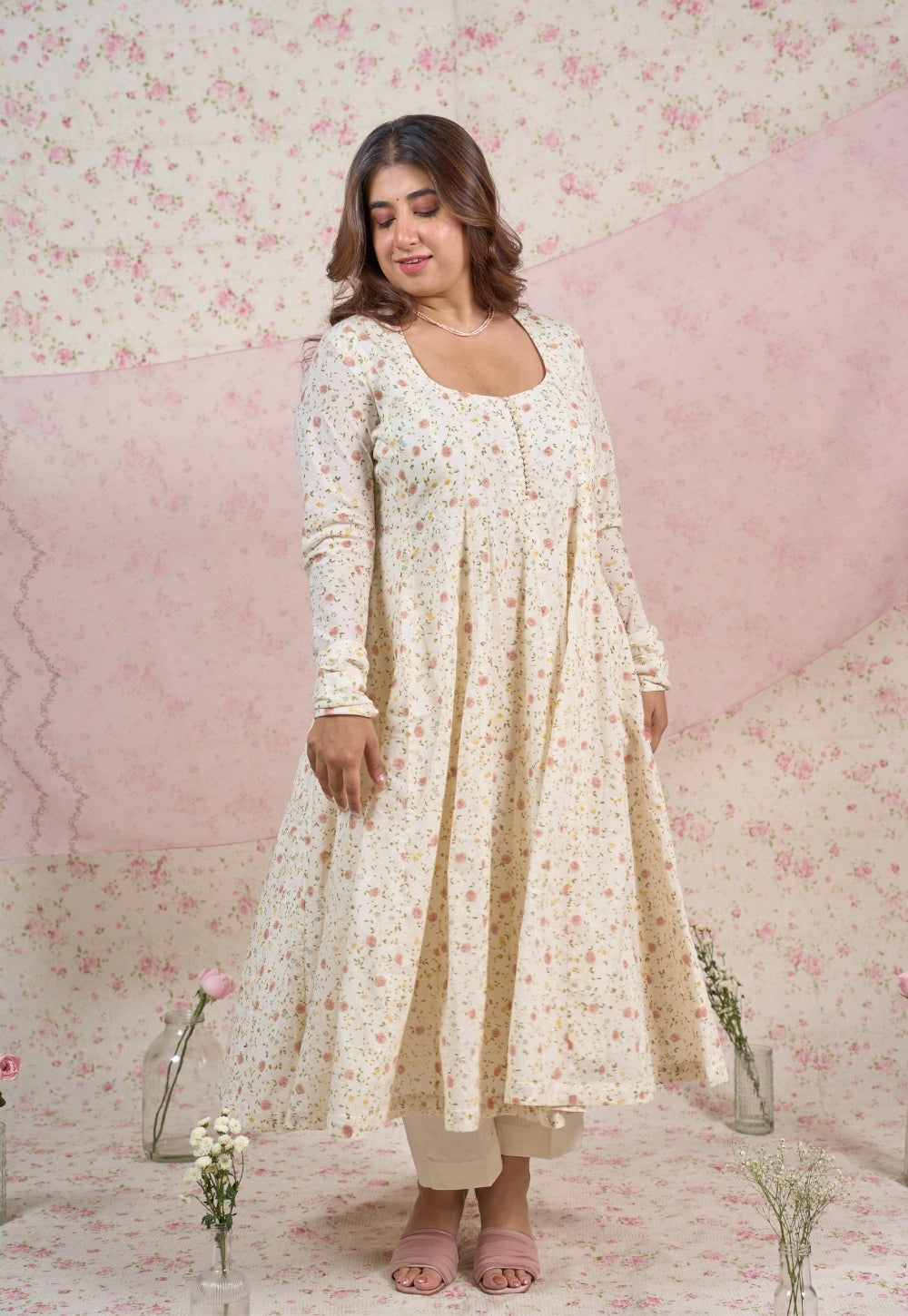 Tira White Sanganeri Mul Cotton Kali Kurta