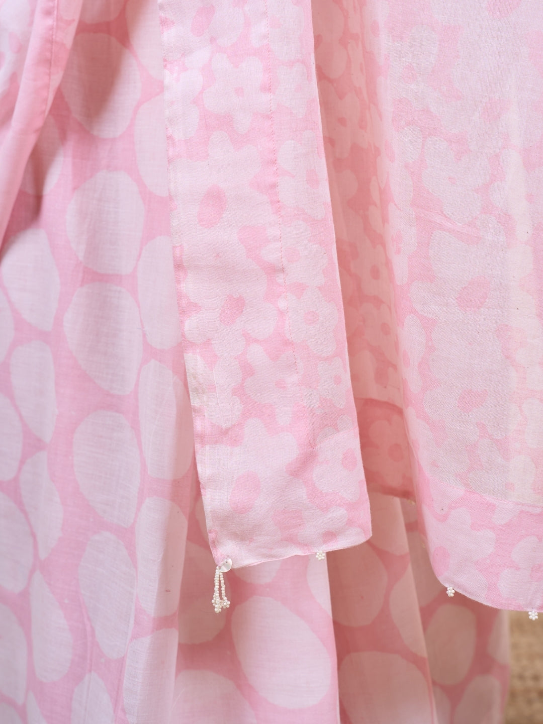 Mira Pink Batik Hand Block Print Mul Cotton Saree with Embroidery