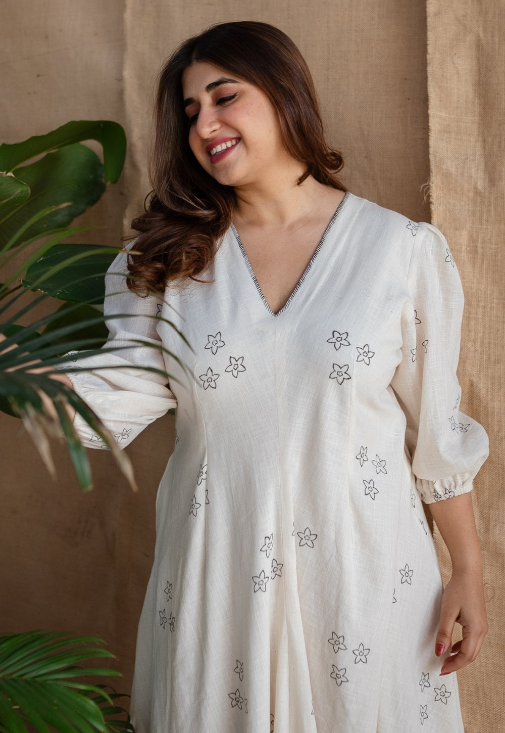 Eyza Dabu Slub Cotton Hand Embroidered Dress