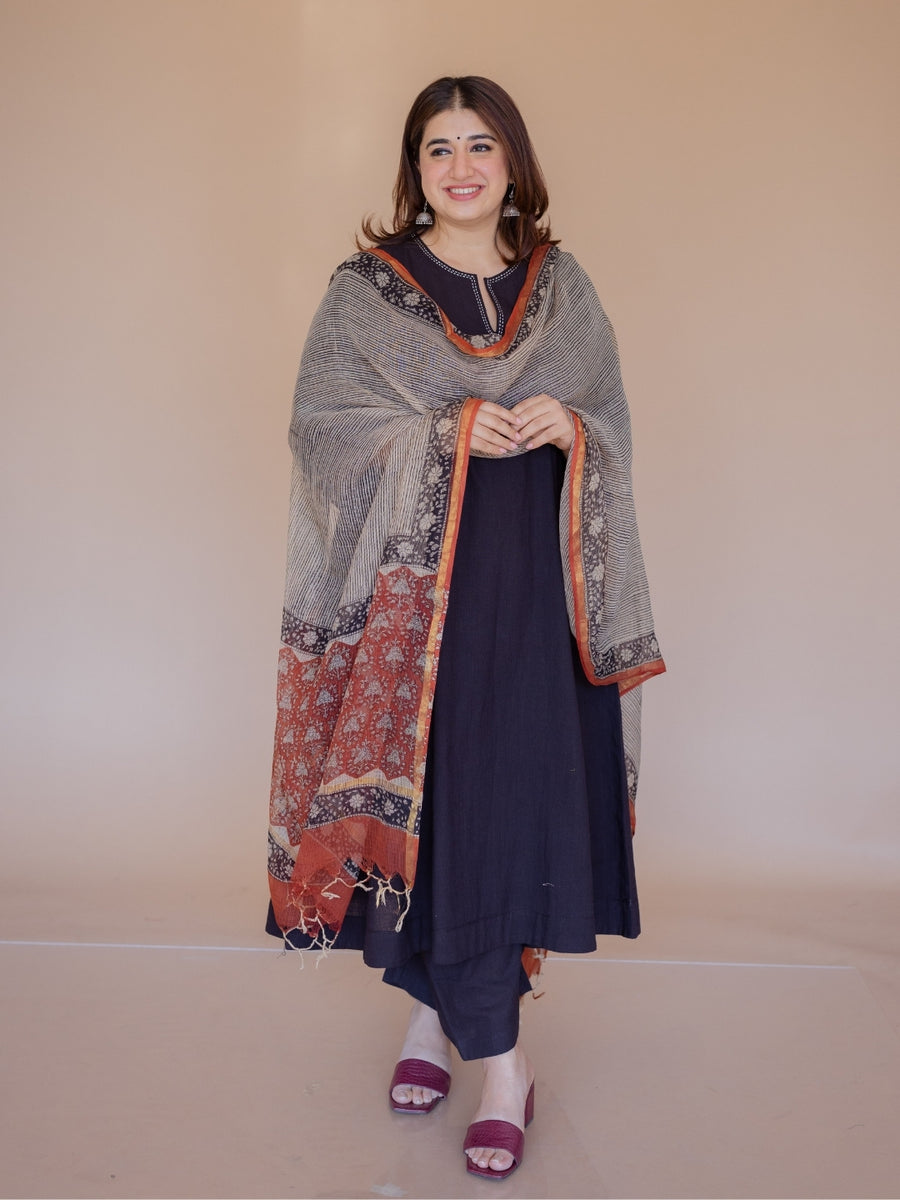 Off White Stripes Bagru Kota Doria Cotton Dupatta