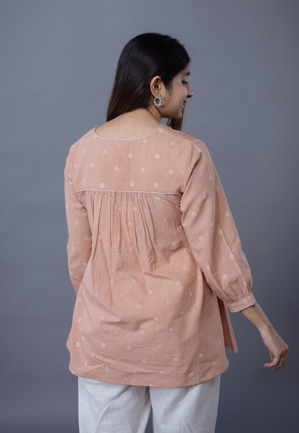 Neha Pink Bandhani Cotton A Line Short Top
