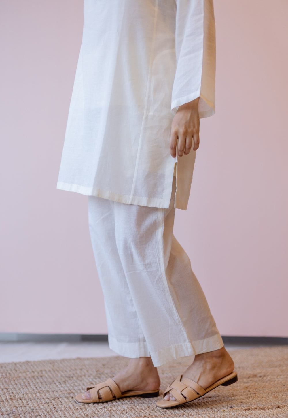 Veda Off White Solid Handloom Cotton A Line Kurta