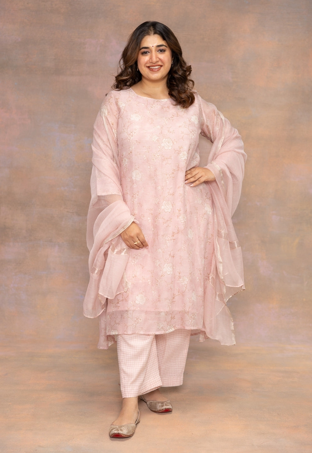 Light Pink Solid Silk Net Dupatta