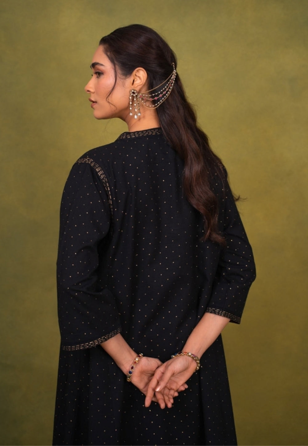 Qainat Black Rogan Handlock Printed Cotton Jhabbha Kali Kurta Suit Set (Set of 3)