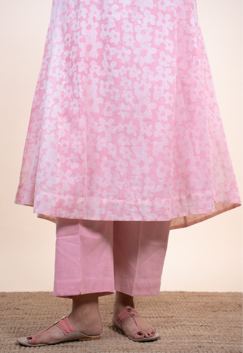 Sufia Pink Batik MulMul Jhabbha Kali Kurta