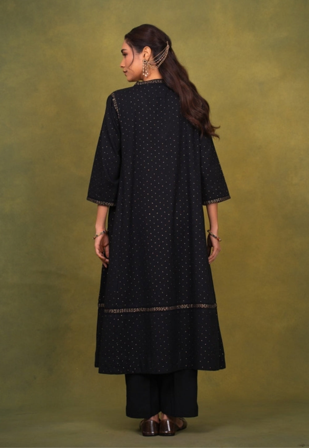 Qainat Black Rogan Handlock Printed Cotton Jhabbha Kali Kurta Suit Set (Set of 3)