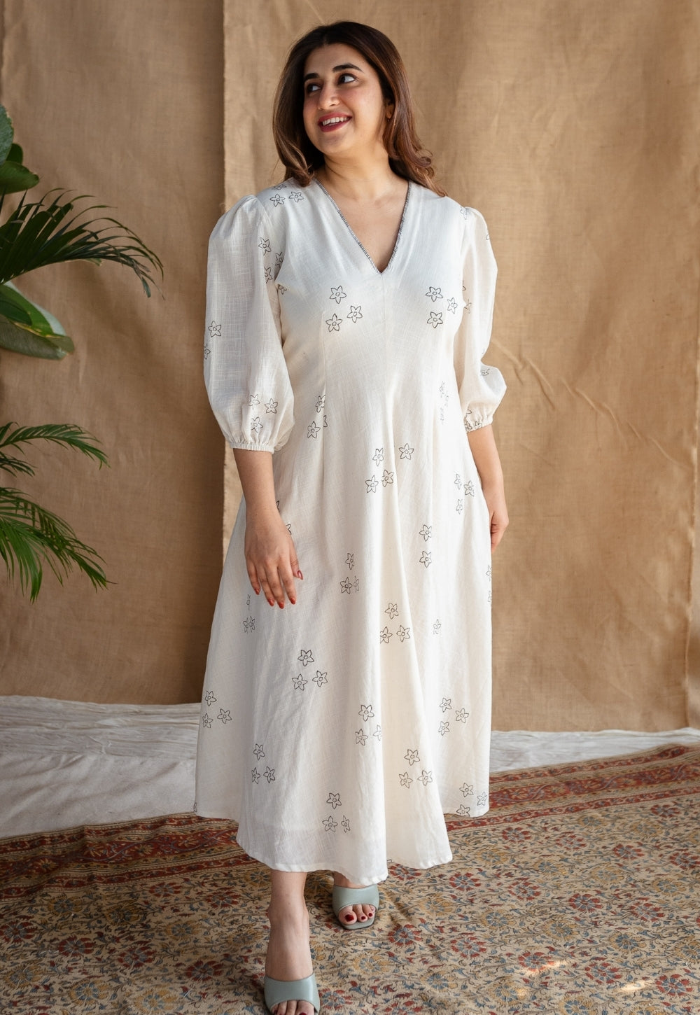 Eyza Dabu Slub Cotton Hand Embroidered Dress