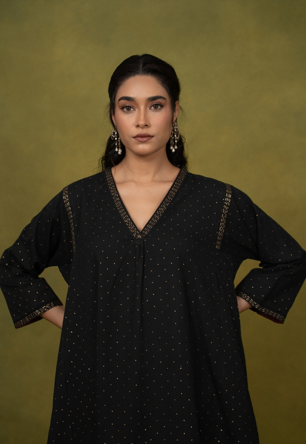 Qainat Black Rogan Handlock Printed Cotton Jhabbha Kali Kurta Suit Set (Set of 3)