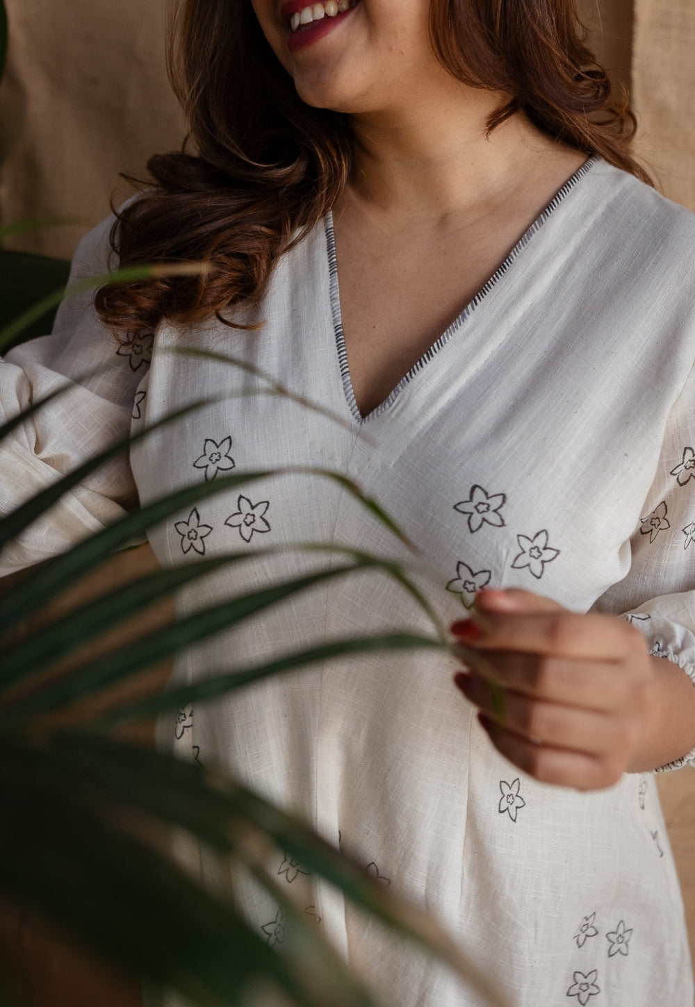 Eyza Dabu Slub Cotton Hand Embroidered Dress