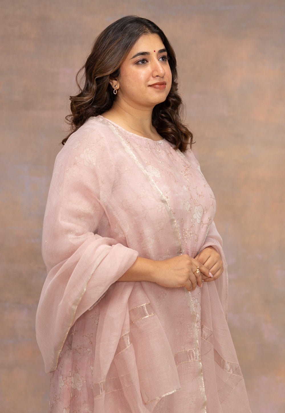 Light Pink Solid Silk Net Dupatta