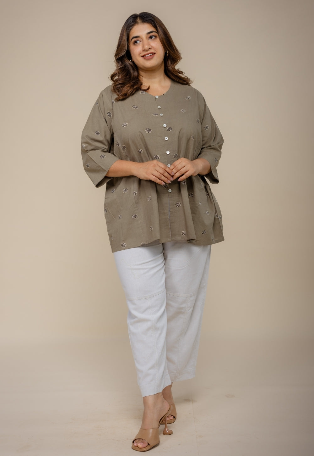 Charvi Grey Ajrakh Cotton Straight Short Top