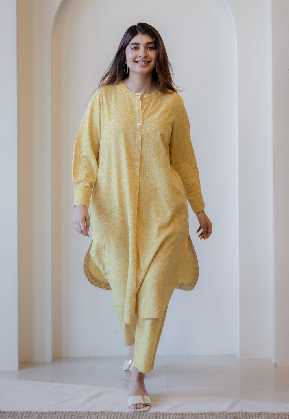 Prita Mustard Hand Block Print Slub Cotton Narrow Pant