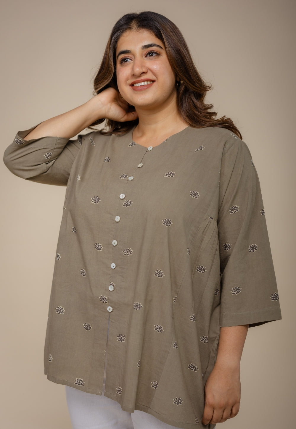 Charvi Grey Ajrakh Cotton Straight Short Top