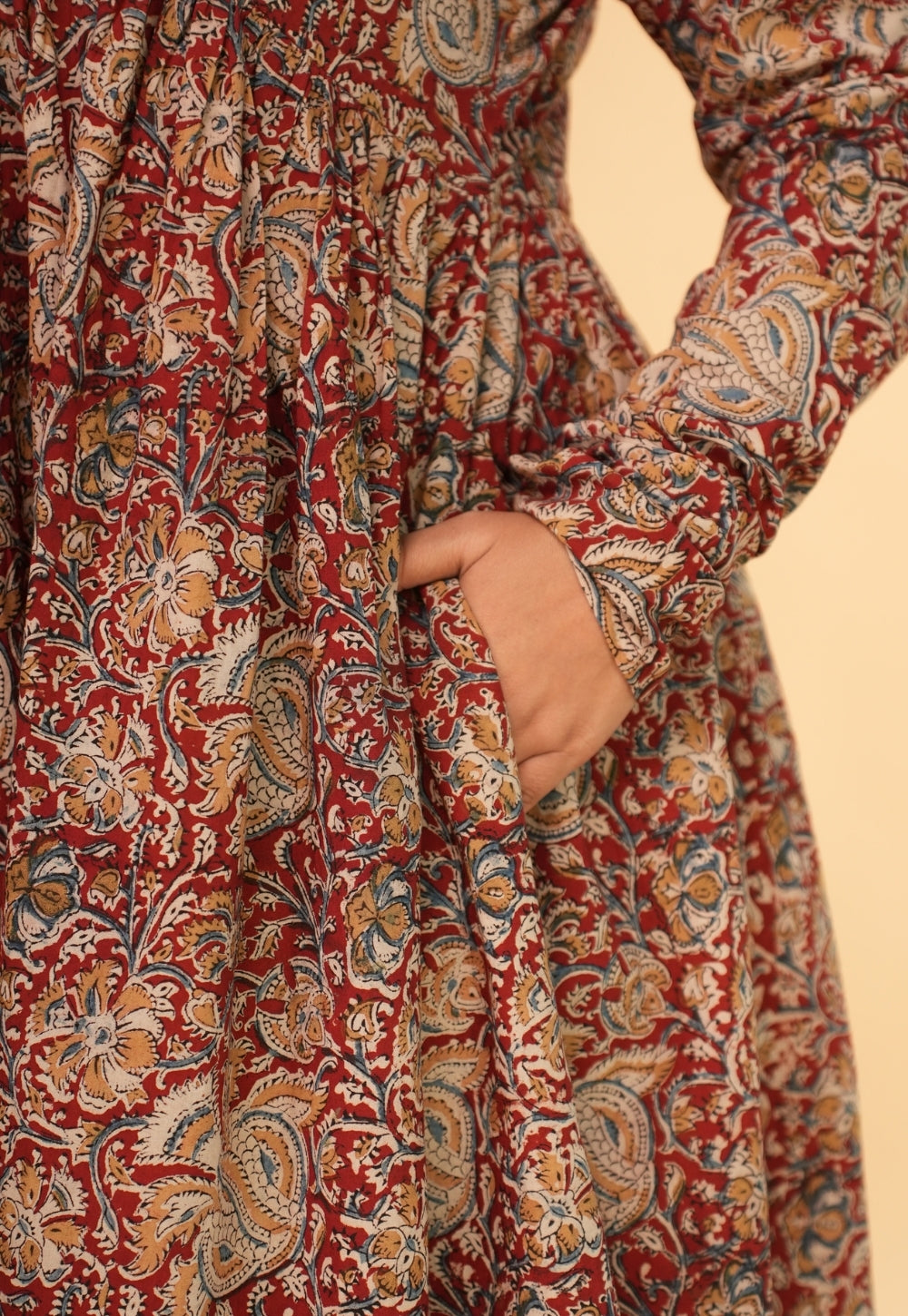 Farha Red Kalamkari Cotton A Line Kurta