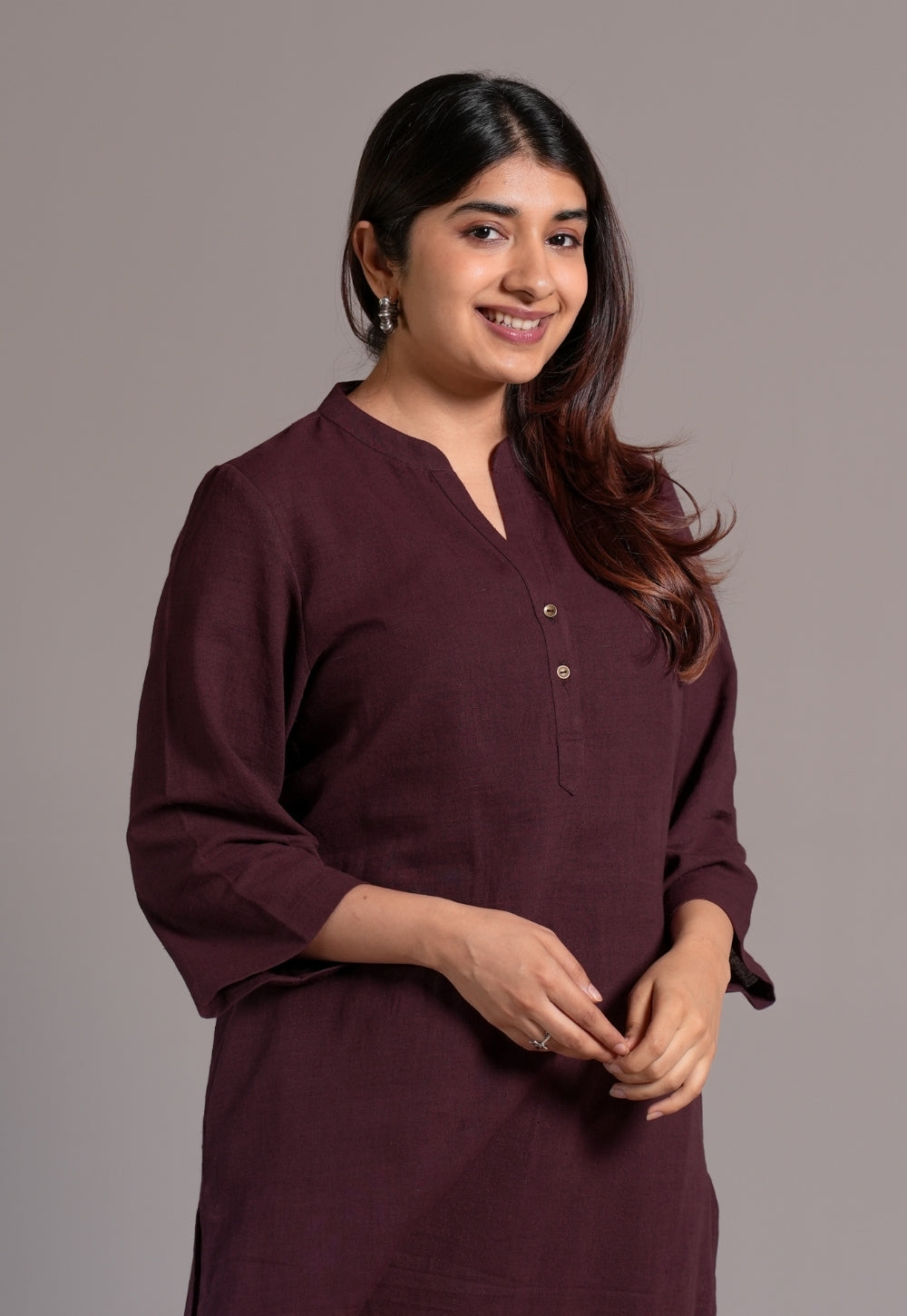 Wine Solid Slub Cotton Straight Kurta - DyeVerse