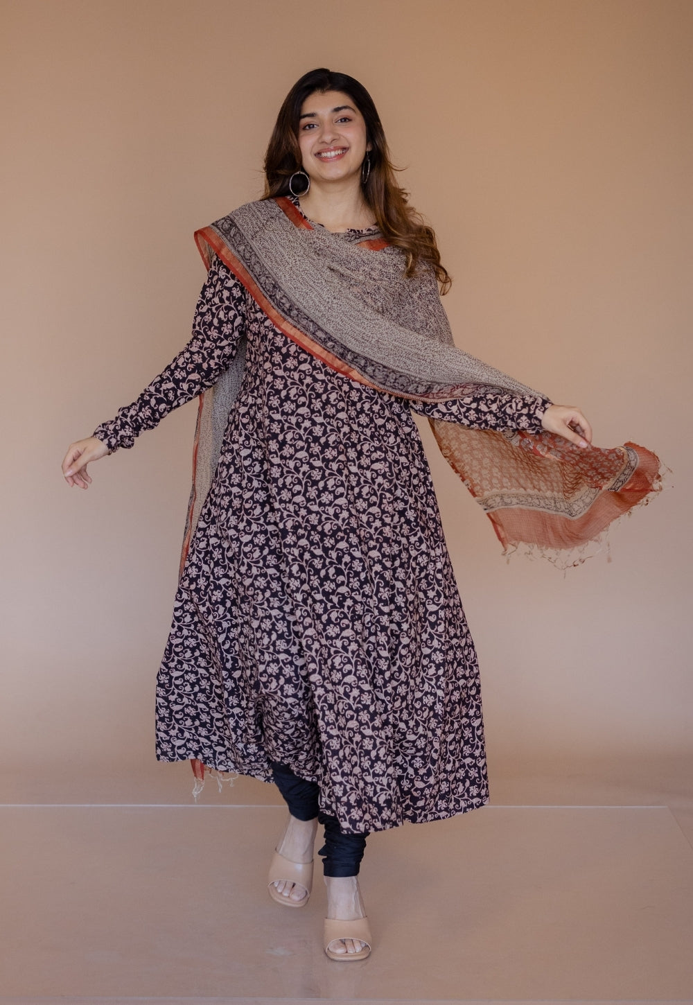 Shinat Black Bagru Cotton Kali Kurta