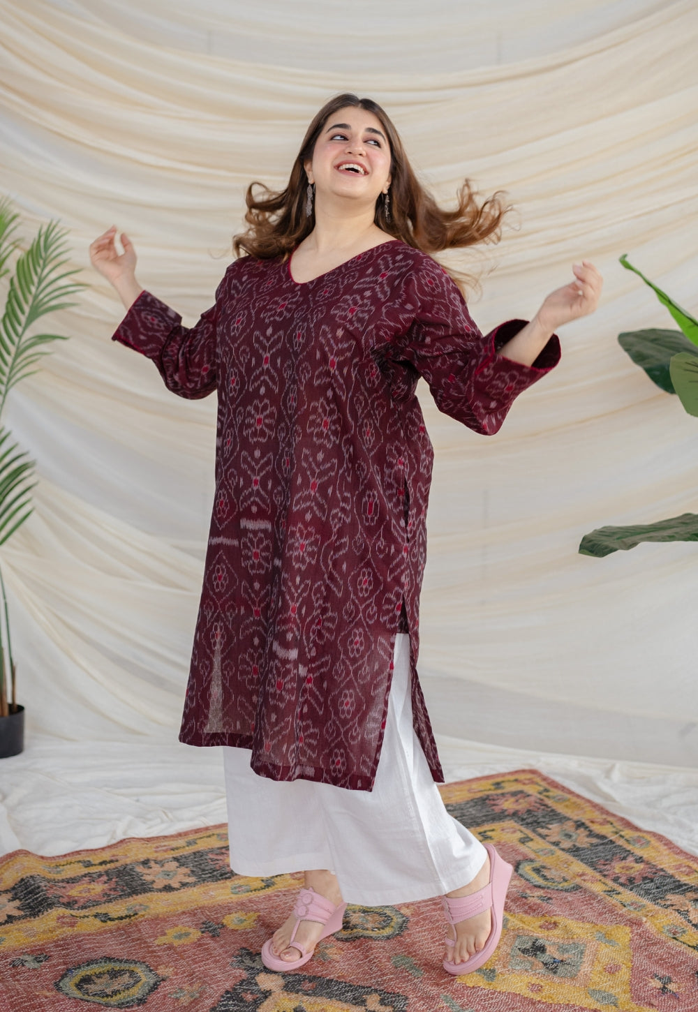 Harshaali Ikkat Cotton Jhabha Kali Kurta