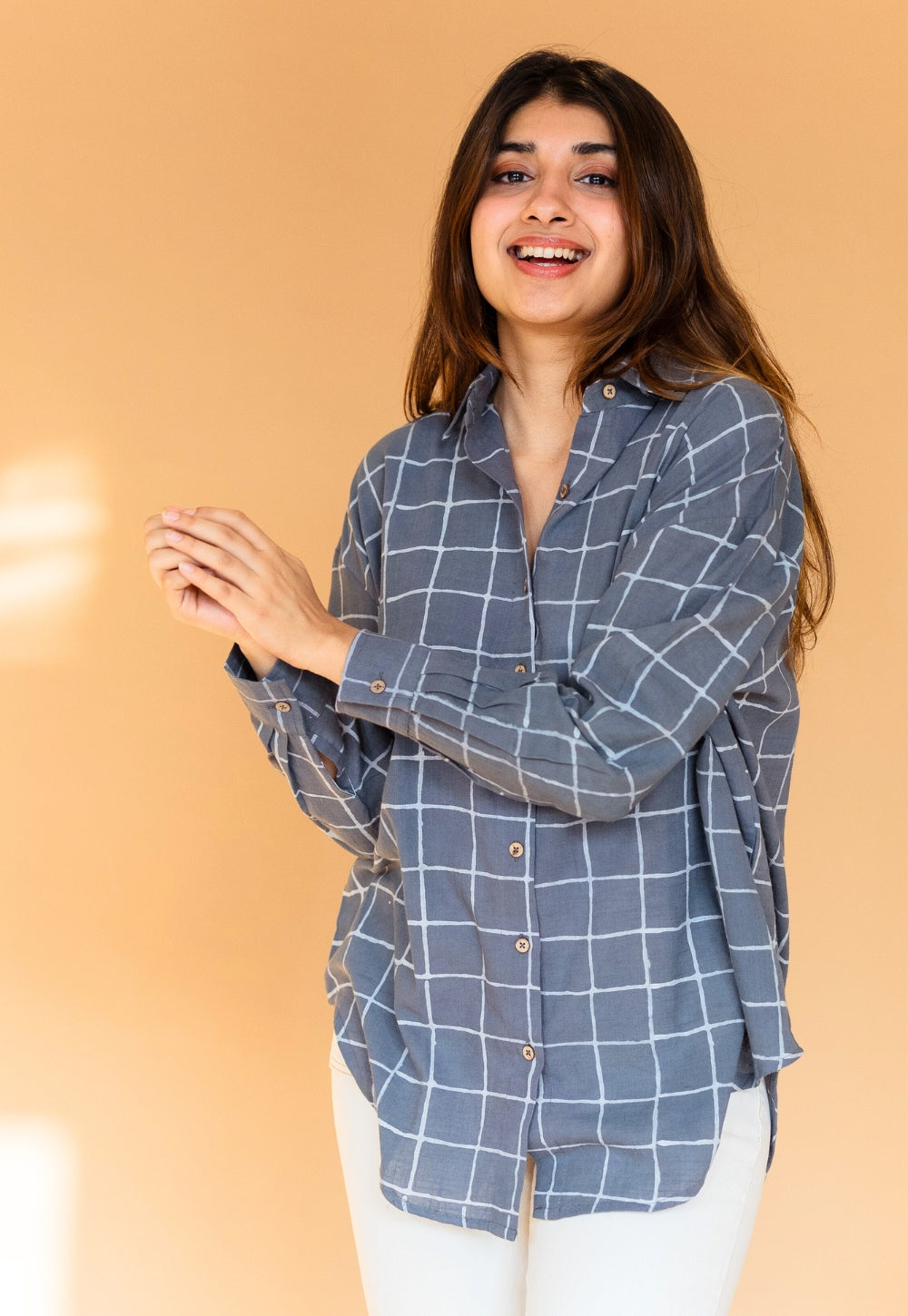 Ruhi Grey Dabu Slub Cotton Shirt