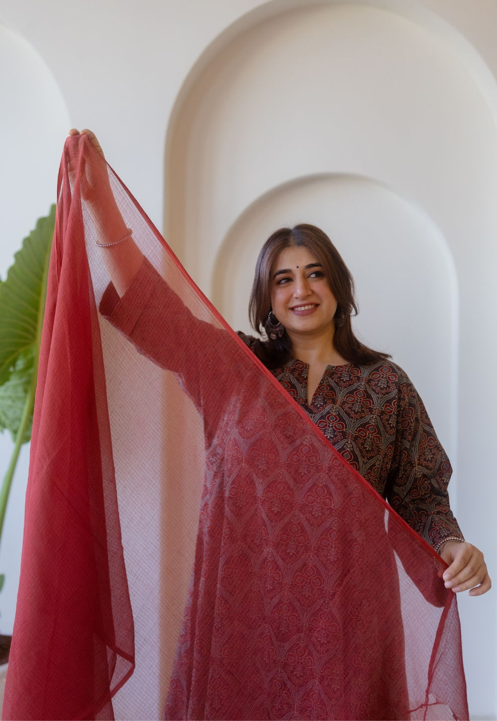 Red Solid Kota Doria Cotton Dupatta