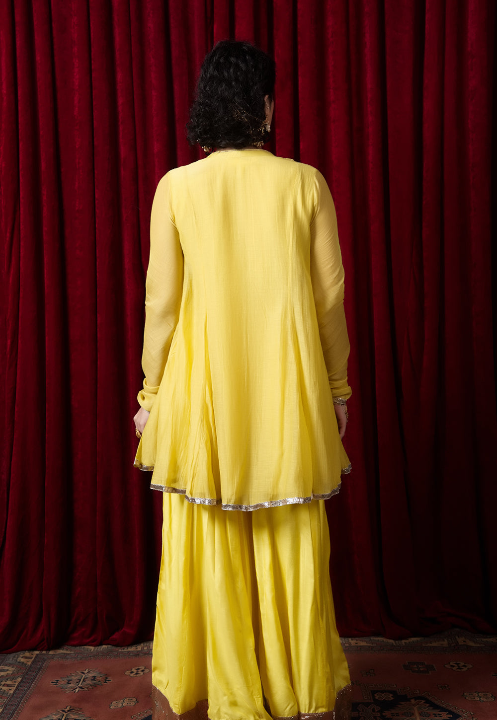 Adha Yellow Solid Chanderi Silk A Line Kurta with Hand Embroidery