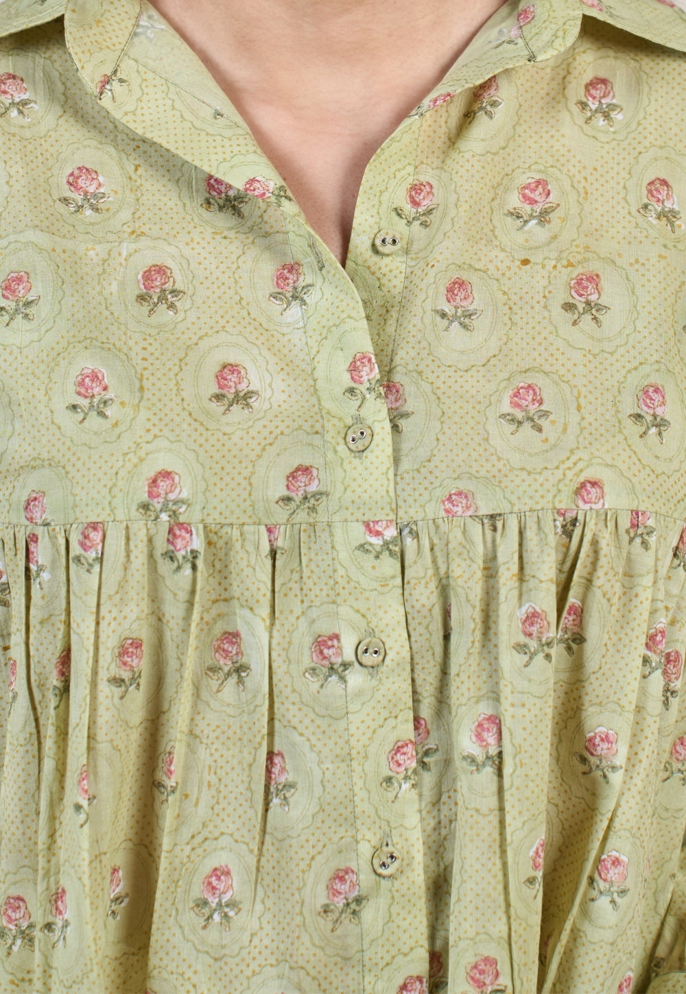 Enola Green Sanganeri Mul Cotton Straight Short Top