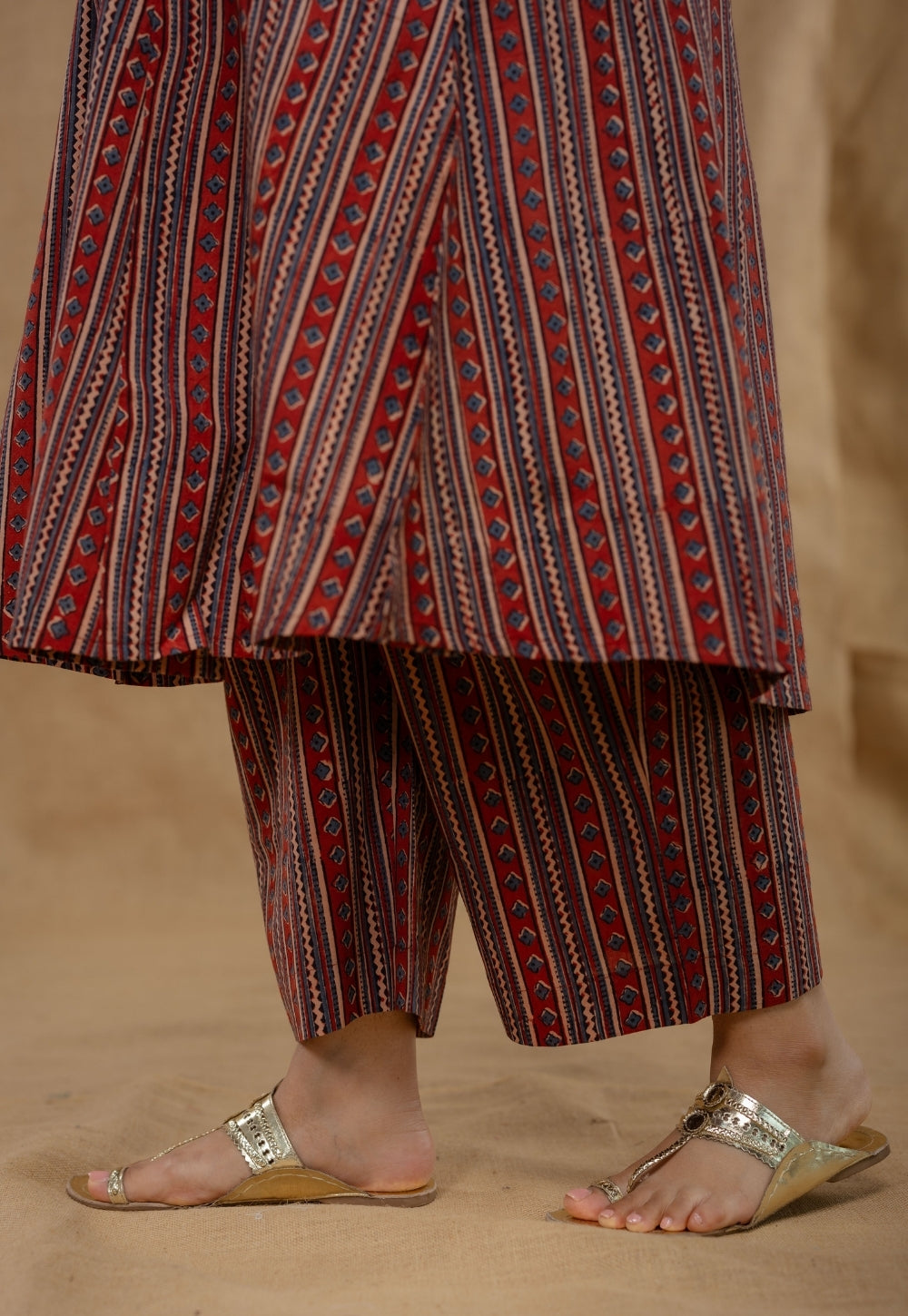 Raahi Red Ajrakh Cotton A Line Co-Ord Set